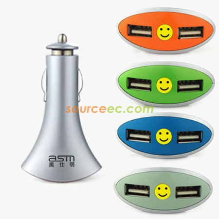 Customization Smiley Double-port Car Charger Promotional Products