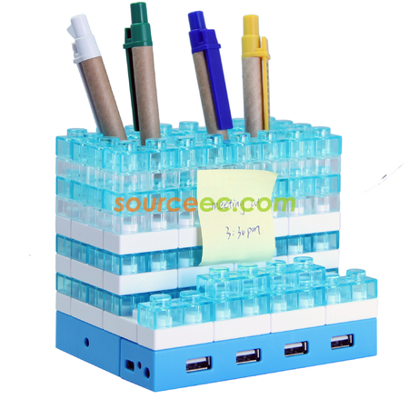 Customization Gattola 5-In-1 Large Brick Pen Holder/USB Hub, Lighting Effect Promotional Products