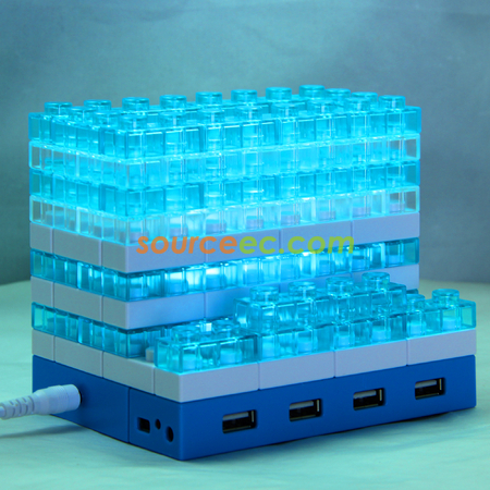 Customization Gattola 5-In-1 Large Brick Pen Holder/USB Hub, Lighting Effect Promotional Products