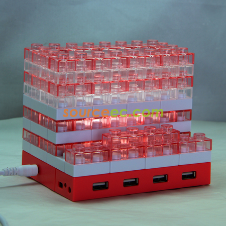Customization Gattola 5-In-1 Large Brick Pen Holder/USB Hub, Lighting Effect Promotional Products