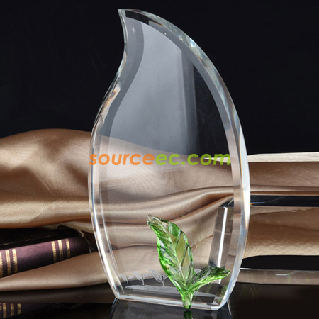 Customization Green Leaf Crystal Trophy Promotional Products
