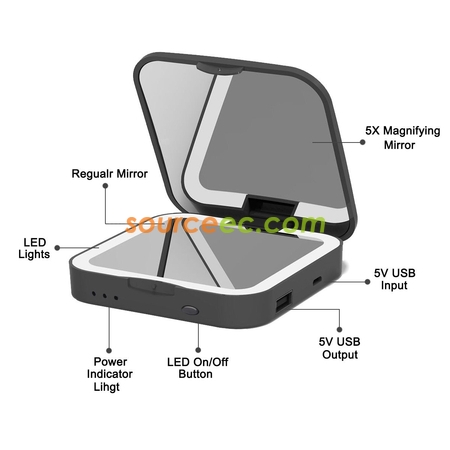 Customization LED Dual Mirror Power Bank-Square Promotional Products