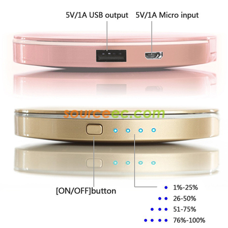 Customization LED Dual Mirror Power Bank-Circle Promotional Products