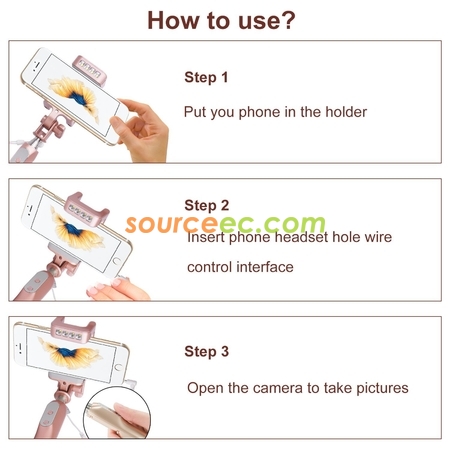 Customization Selfie Stick Monopod Rear Mirror and LED Flash Fill Light  Promotional Products