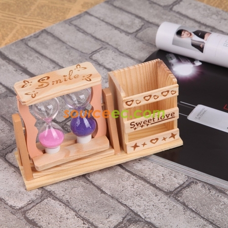 Customization Wooden Hourglass Pen Holder Promotional Products