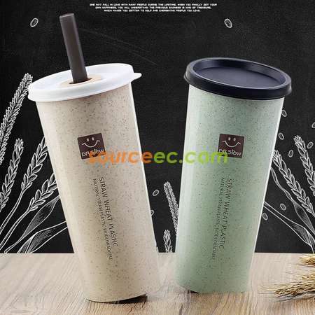 Customization 450ML Wheat Straw Double Cover Tape Sucker Leakage Cup Promotional Products