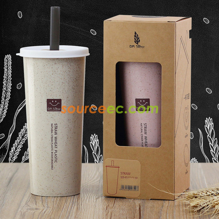Customization 450ML Wheat Straw Double Cover Tape Sucker Leakage Cup Promotional Products