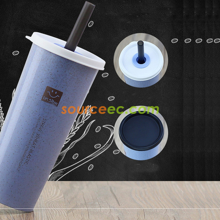 Customization 450ML Wheat Straw Double Cover Tape Sucker Leakage Cup Promotional Products
