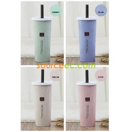 Customization 450ML Wheat Straw Double Cover Tape Sucker Leakage Cup Promotional Products