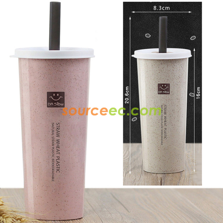 Customization 450ML Wheat Straw Double Cover Tape Sucker Leakage Cup Promotional Products