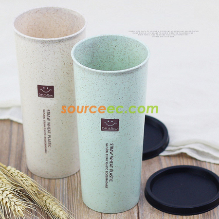 Customization 450ML Wheat Straw Double Cover Tape Sucker Leakage Cup Promotional Products