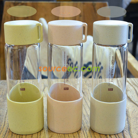Customization 300ML Wheat Straw Portable High Borosilicate Glass Cup Promotional Products