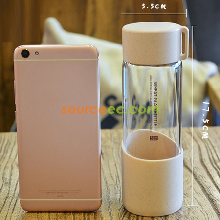 Customization 300ML Wheat Straw Portable High Borosilicate Glass Cup Promotional Products