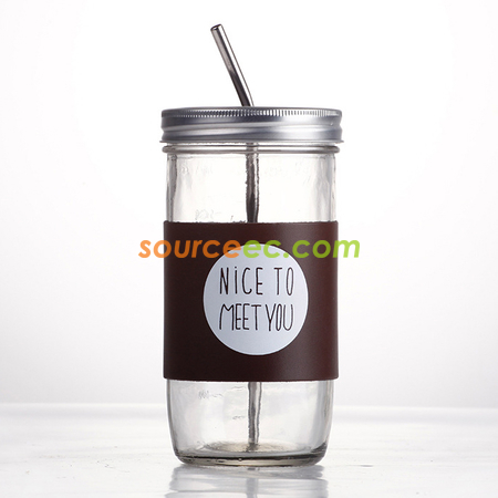 Customization 650ML Glass Mug with Straw and Sleeve Promotional Products