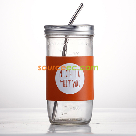 Customization 650ML Glass Mug with Straw and Sleeve Promotional Products