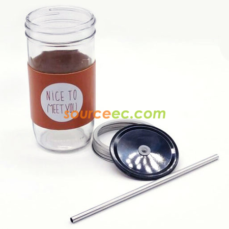 Customization 650ML Glass Mug with Straw and Sleeve Promotional Products