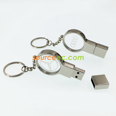 Customization Crystal Metal USB Flash Drive with Key-ring and Led Promotional Products