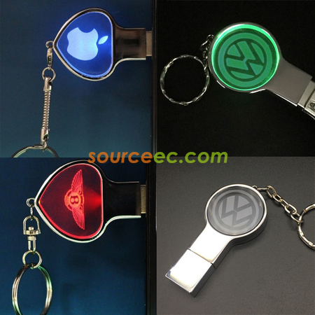 Customization Crystal Metal USB Flash Drive with Key-ring and Led Promotional Products