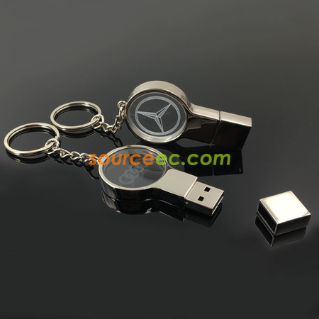 Customization Crystal Metal USB Flash Drive with Key-ring and Led Promotional Products
