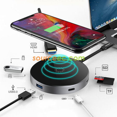 Customization 8-in-1 Wireless Charger with Hub Promotional Products