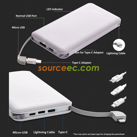 Customization 8000mah Powerbank with In-Built Type C / Micro / Lightning Promotional Products