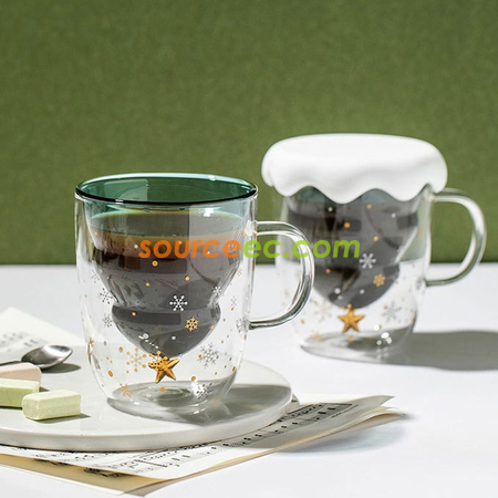 Customization  250ML Christmas-Tree Glass Mug Promotional Products