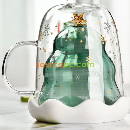 Customization  250ML Christmas-Tree Glass Mug Promotional Products
