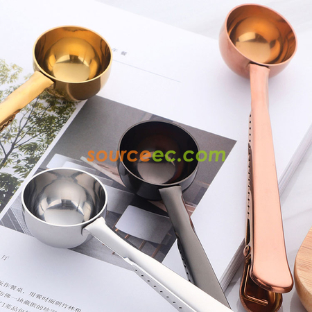 Customization Stainless Steel Ground Coffee Measuring Scoop Spoon with Bag Seal Clip Promotional Products