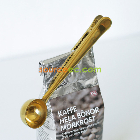 Customization Stainless Steel Ground Coffee Measuring Scoop Spoon with Bag Seal Clip Promotional Products