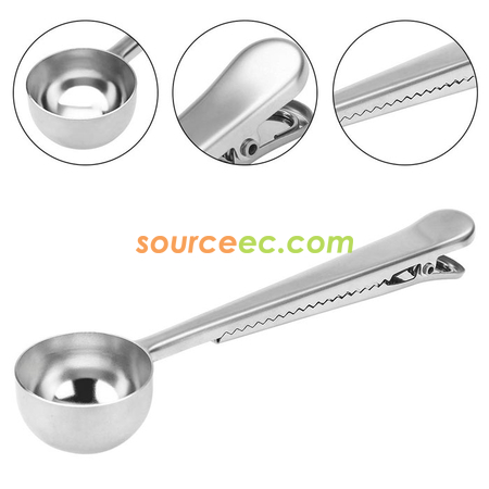 Customization Stainless Steel Ground Coffee Measuring Scoop Spoon with Bag Seal Clip Promotional Products
