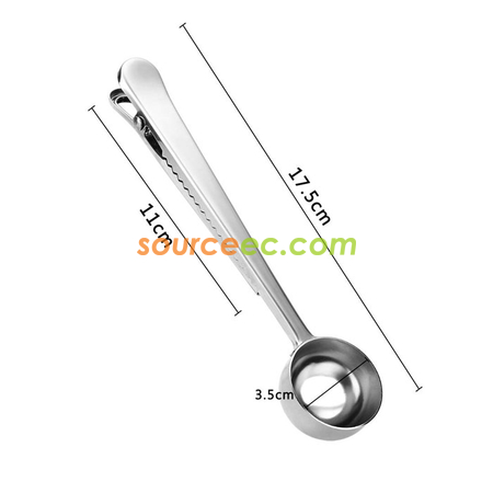 Customization Stainless Steel Ground Coffee Measuring Scoop Spoon with Bag Seal Clip Promotional Products