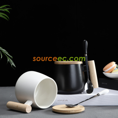 Customization 425ML Ceramic Mug with Wooden Handle Promotional Products