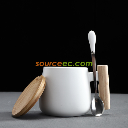 Customization 425ML Ceramic Mug with Wooden Handle Promotional Products