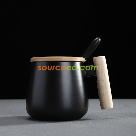 Customization 425ML Ceramic Mug with Wooden Handle Promotional Products