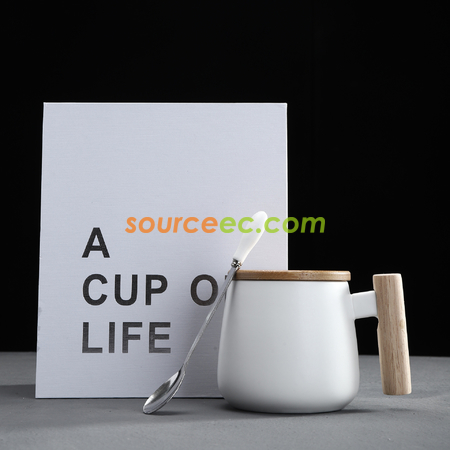 Customization 425ML Ceramic Mug with Wooden Handle Promotional Products