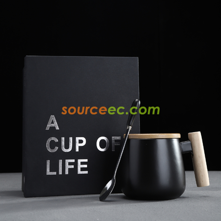 Customization 425ML Ceramic Mug with Wooden Handle Promotional Products