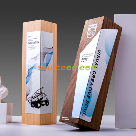 Customization Creative Wooden Trophy with Metal Plate Promotional Products