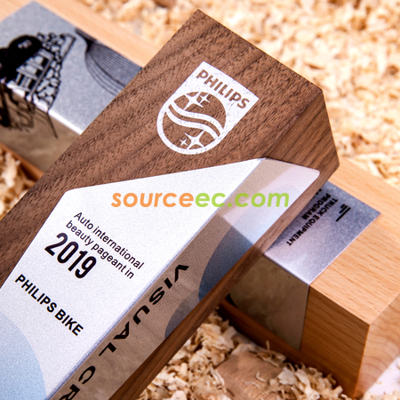 Customization Creative Wooden Trophy with Metal Plate Promotional Products