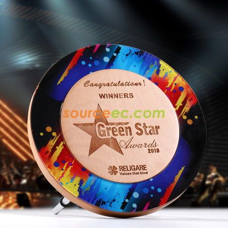 Customization Round Acrylic And Wooden Trophy Promotional Products
