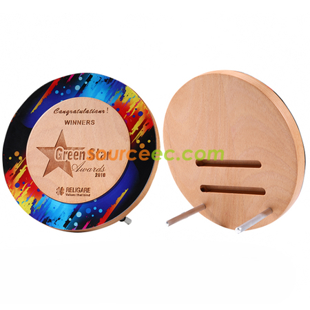 Customization Round Acrylic And Wooden Trophy Promotional Products