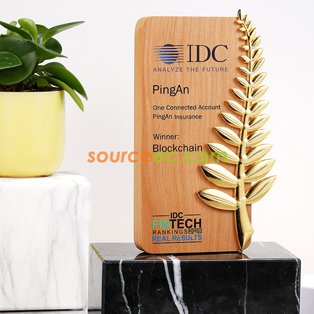 Customization Wooden Trophy with Palm leaves Promotional Products