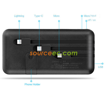 Customization 10000mAh Power Bank with In-Built Type C / Micro / Lightning Promotional Products