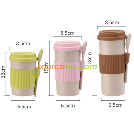 Customization 350ML Wheat Straw Coffee Cup with Spoon Promotional Products