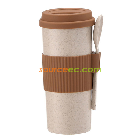 Customization 350ML Wheat Straw Coffee Cup with Spoon Promotional Products