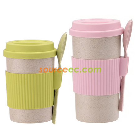 Customization 350ML Wheat Straw Coffee Cup with Spoon Promotional Products