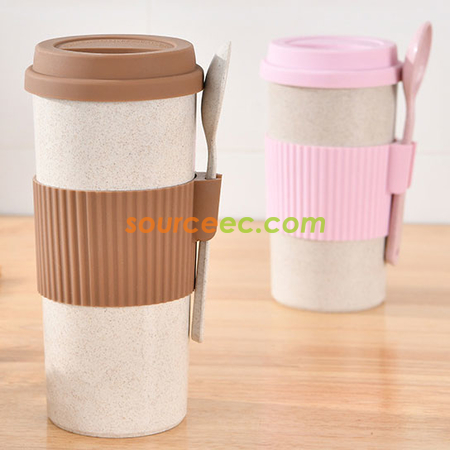 Customization 350ML Wheat Straw Coffee Cup with Spoon Promotional Products
