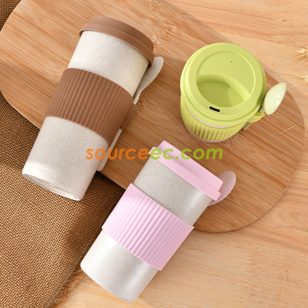 Customization 350ML Wheat Straw Coffee Cup with Spoon Promotional Products