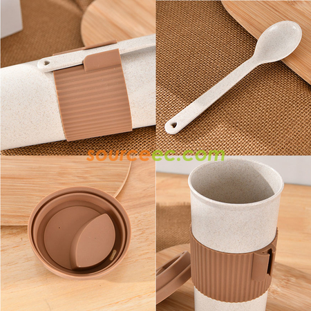 Customization 350ML Wheat Straw Coffee Cup with Spoon Promotional Products