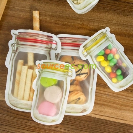 Customization Reusable Mason Bottle Shape Zip-Lock Food Storage Bag Promotional Products