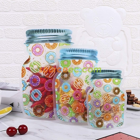 Customization Reusable Mason Bottle Shape Zip-Lock Food Storage Bag Promotional Products